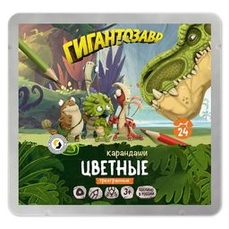 ВКФ Гигантозавр Набор цветных карандашей GGZ-CPM-6024 заточенный 2 х 24 цв. в металлической коробке