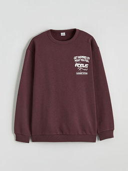 Bask?l? Erkek ?ocuk Kal?n Sweatshirt