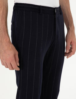 Koyu Lacivert Slim Fit Y_n Kar___ml_ _izgili Pantolon