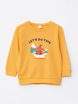 Bisiklet Yaka Uzun Kollu Bask?l? Erkek Bebek Sweatshirt