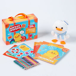 Набор в дорогу с мягкой игрушкой Утёнок, 8 предметов - Milo toys фото 6