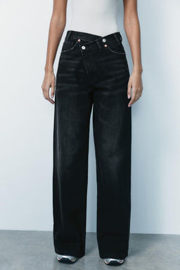 HIGH-WAIST TRF WIDE-LEG JEANS WITH CROSSOVER WAISTBAND - Zara фото 5