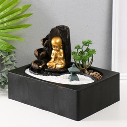 Фонтан настольный, японский сад камней «Маленький хотей: Гармония», от сети с подсветкой, 29×21×22 см
