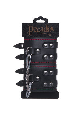 Наручники Pecado BDSM, с двумя ремнями и черной подкладкой, натуральная кожа, черные