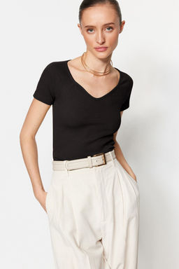 Trendyolmilla Siyah Fitted/Vucuda Oturan Fitilli Pamuk Esnek Orme Bluz TWOSS21BZ0579  фото 2