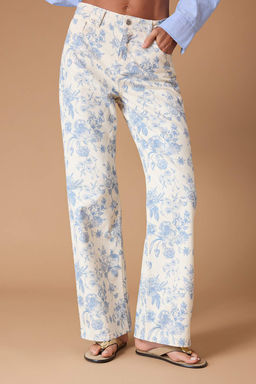 Cok Renkli DOKUMLU Cicek Bask?l? %100 Pamuk Yuksek Bel Wide Leg Jeans TWOSS26JE00222 - Trendyolmilla фото 6