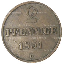 2 пфеннига 1851 года B Германские государства  Брауншвейг