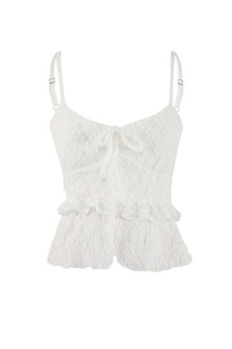 Teen Ekru Fitted/Vucuda Oturan V Yaka Kolsuz Volanl?/F?rf?rl? Dantel Orme Bluz TWOSS26BZ00032