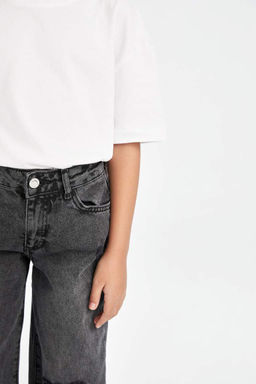 Широкие джинсовые брюки антрацитового цвета с рваными деталями для девочек и широкими карманами на штанинах - Defacto фото 5