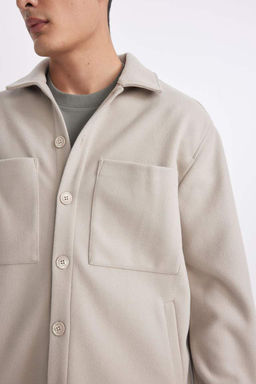 Шерстяная куртка-рубашка с воротником-поло Relax Fit - Defacto фото 9