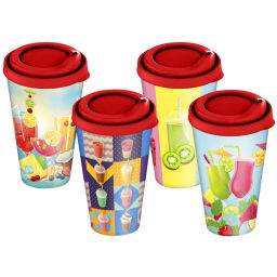 Цена за 2 шт. Стакан с крышкой 550мл с декором "Коктейль" (красный)