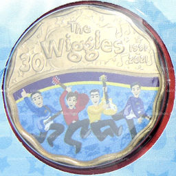 Монета 30 центов 2021 года Австралия  30 лет музыкальной группе Wiggles (с гитарами, в буклете)