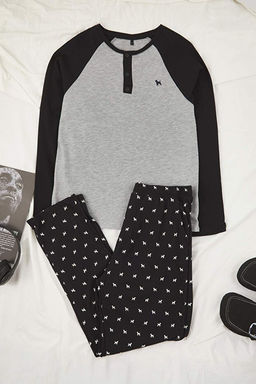 Siyah-Gri Regular Fit Reglan Kol K_pek Nak__l_ D__meli Yaka _rme Pijama Tak_m_ TMNAW26PT00004