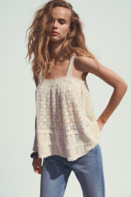 POINTELLE KNIT LACE TRIM TOP