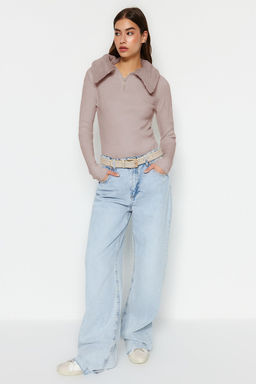 Pudra Polo Yaka Suni Kurk Detayl? Triko Kazak TWOAW24KZ00204 - Trendyolmilla фото 3