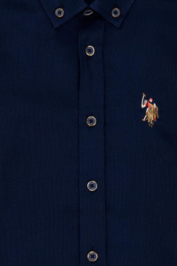 Темно-синяя базовая рубашка с длинным рукавом для мальчика - U.s. polo assn фото 3