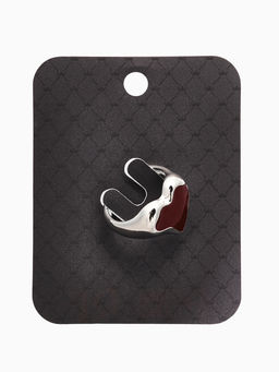 Кольцо "Сердце" корейский стиль, размер 17, цвет бордовый в серебре