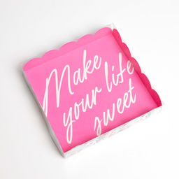 Цена за 5 шт. Коробка для печенья, кондитерская упаковка с пластиковой крышкой, Make your life sweet, 18?18?3 см