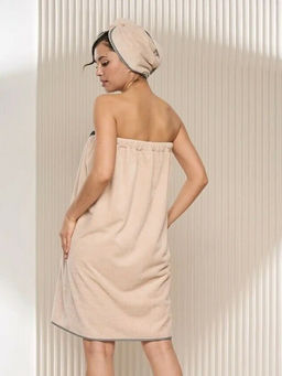 Комплект женский для бани и сауны Бьюти-БЕЖЕВЫЙ микрофибра 3 пр. (парео + чалма+полотенце) - Лен поволжья фото 2