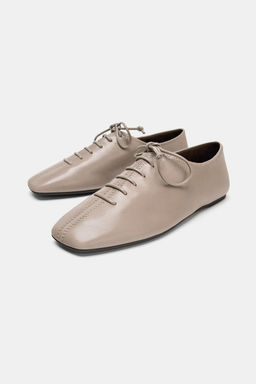 LEATHER LACE-UP FLAT SHOES - Zara фото 4