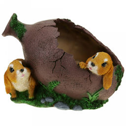 Скульптура-фигура кашпо для сада из полистоуна "Два зайца у амфоры" 19х28см (Россия)