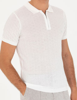 Белая приталенная трикотажная футболка с воротником-поло - Cacharel фото 6