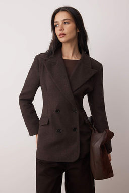 Lacivert Kase Bal?ks?rt? Kruvaze Kapama Normal Kal?p Dokuma Blazer Ceket TWOAW26BC00037 - Trendyolmilla фото 5