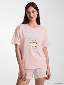 Bask?l? Kad?n ?ortlu Pijama Tak?m?