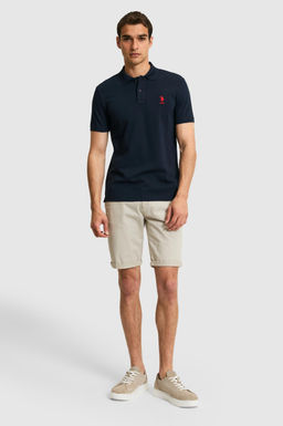Erkek Slim Fit Polo Yaka Koyu Lacivert Basic Ti__rt