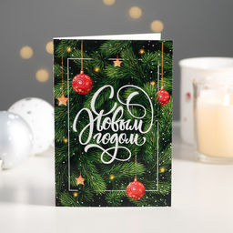 Открытка 4 шоколадки С Новым Годом. Еловые ветви, зеленая - 8 чудо фото 2