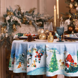Скатерть Этель Рождественский вечер, d=220 см, 100% хл, саржа 190 г/м2