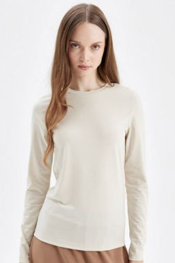 Bisiklet Yaka Basic Duz Uzun Kollu Tisort