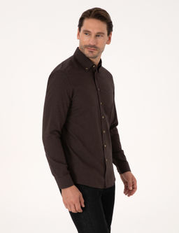 Koyu Kahverengi Slim Fit %100 Pamuk Yakas_ D__meli Flanel G_mlek - Cacharel фото 3