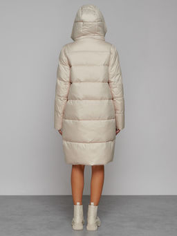 Пальто утепленное с капюшоном зимнее женское бежевого цвета 51155B - MaxRita фото 5