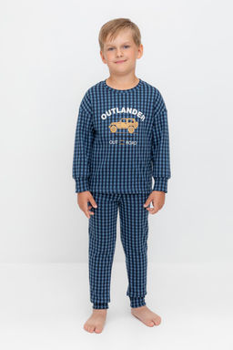 К 1581/синий джинс,маленькая клетка пижама дет