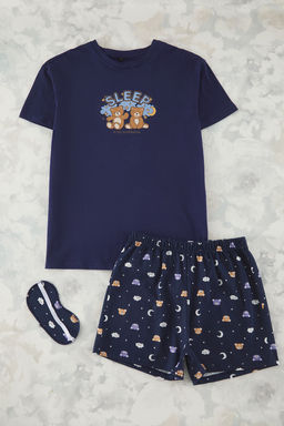 Trendyolmilla Lacivert %100 Pamuklu Ay?c?k ve Galaksi Desenli Uyku Bantl? Sortlu Orme Pijama Tak?m? THMSS25PT00360  фото 5
