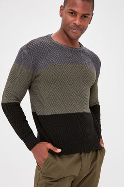 TRENDYOL MAN Indigo Regular Bisiklet Yaka Renk Bloklu Kazak TMNAW20LS0026 - Trendyolmilla фото 2