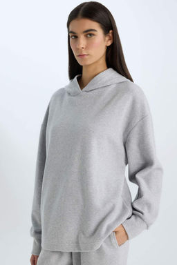 Relax Fit Kapusonlu Basic Duz Sweatshirt - Defacto фото 3