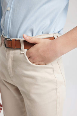 Габардиновые брюки-двойка для мальчиков с поясом - Defacto фото 5