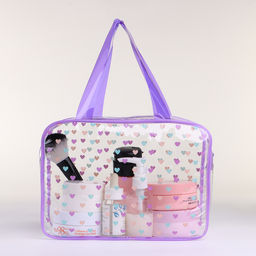Косметичка-сумка на молнии для бассейна, с ручками, с принтом Сердечки, сиреневая - Simaland фото 2