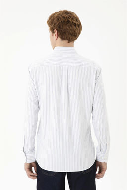 Мужская белая рубашка в синюю полоску - U.s. polo assn фото 5