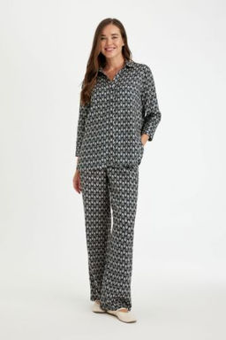 Rahat Pantolon Wide Leg Genis Bol Paca Desenli Yuksel Bel