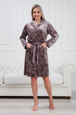Халат женский из велюр мрамор Нежность пурпурно-серый - Амадэль фото 7