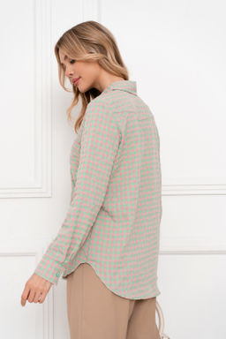 Рубашка Open Style 5707 зеленый/розовый