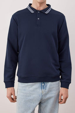 Lacivert Regular/Normal Polo Yaka Orme Sweatshirt TMNAW26SW00055