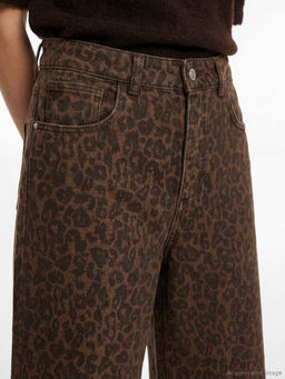 Wideleg Leopar Desenli Kad?n Jean Pantolon