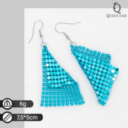 Серьги висячие Ромб диско, цвет голубой в серебре, 7,5см