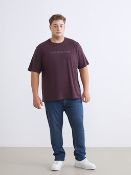 B?y?k Beden Bisiklet Yaka Bask?l? Penye Erkek Ti??rt