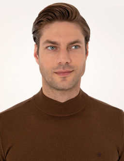 Koyu Kahverengi Slim Fit Yar_m Bal_k__ Yaka Basic Triko Kazak - Pierre cardin фото 2