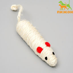 Игрушка сизалевая Длинная мышь, 14,5 см, белая